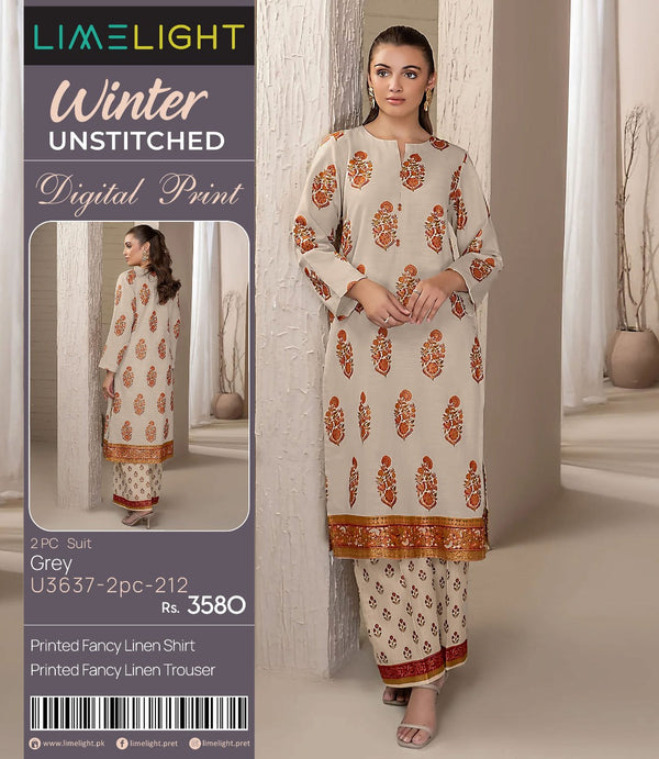 Limelight Winter Unstitched Digital Print 2 PC Suit
