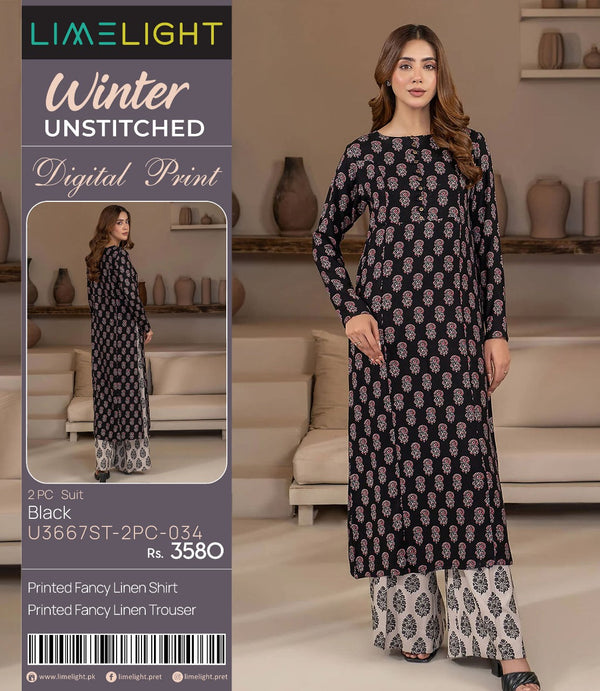 Limelight Winter Unstitched Digital Print 2 PC Suit (Black)